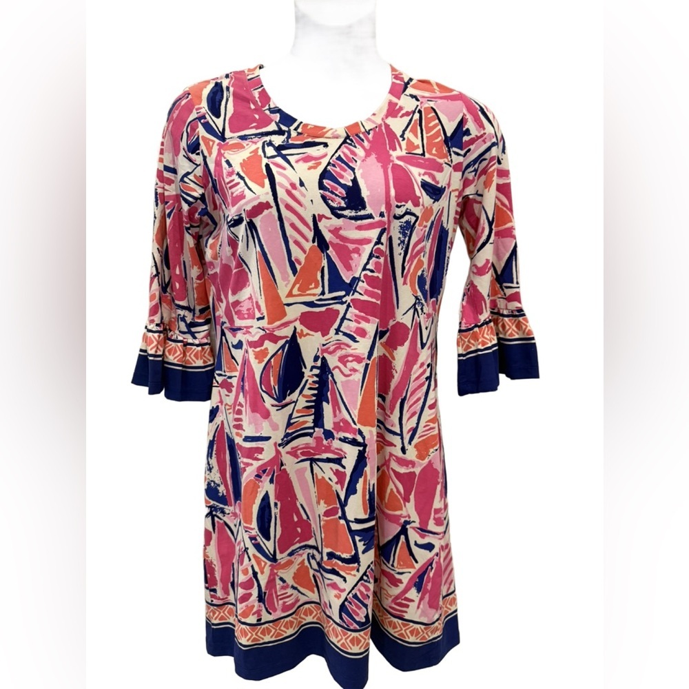 Barbara Erickson Colorful Abstract Sailboat Print Dress, Large